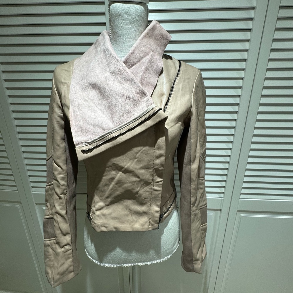 Women's Cream Tan Mauve Faux Leather Jacket